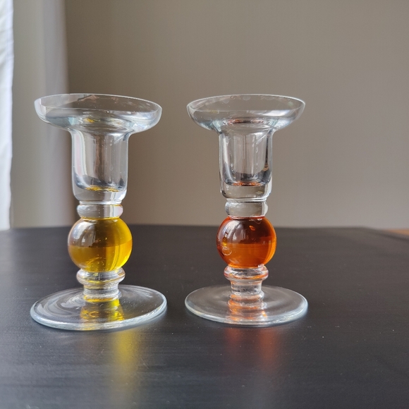 2 art glass candle 🕯️ stick holders | orange 🧡 and yellow 💛 - Picture 11 of 13